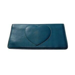 BRIGHTON Leather Blue Heart Checkbook Wallet Leather Flower Accent Vintage